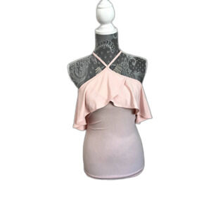 Express Women's Pink Halter Cold Shoulder Top Blouse Medium